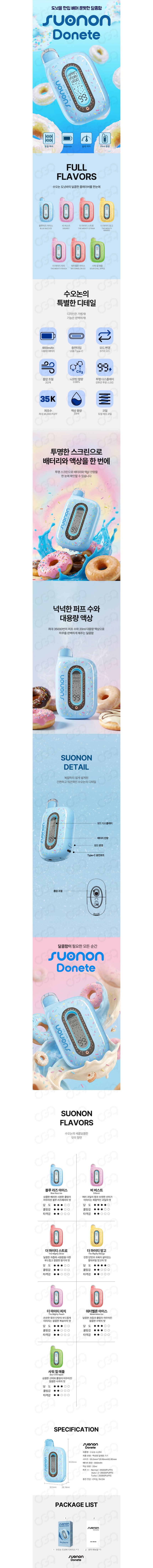 [수오논] 일회용 도넛바 (1%/20ml/35,000Puffs) 상세
