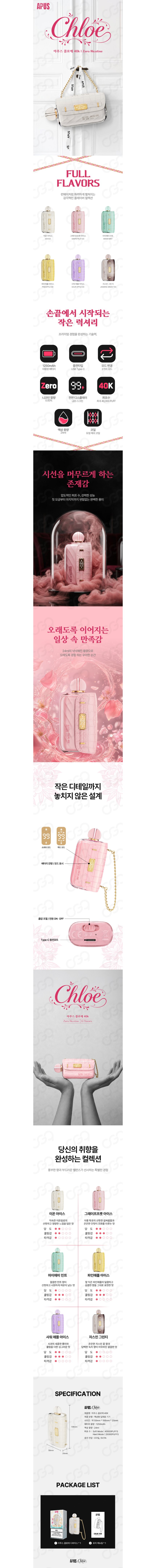 [아푸스] 일회용 무니코틴 끌로에 (24ml/40,000Puffs) 상세